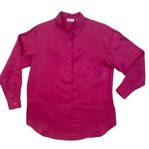 Toto N Ko Womens Pink Button-Up Shirt M 100% Linen Long Sleeve Lightweight Prepp